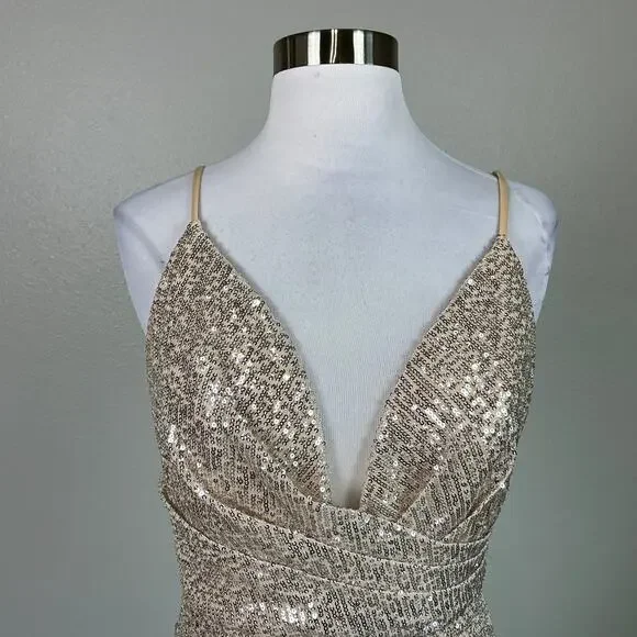 Mac Duggal Ombre Sequined Long Column Evening Gown Black and Gold Size 6 Dress - Picture 8 of 13